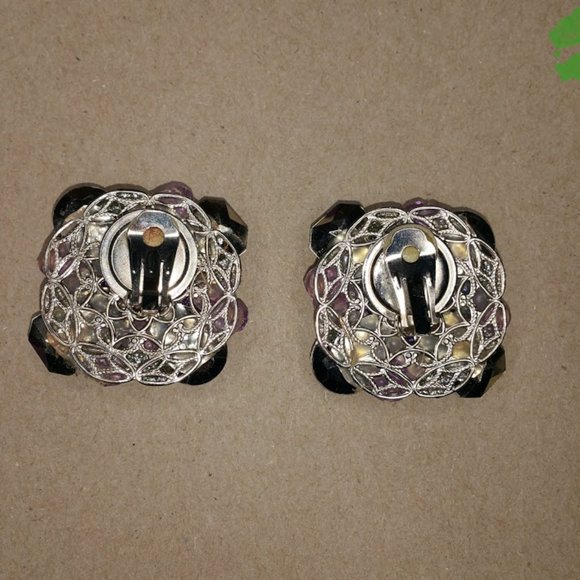 Vintage Lavender Gems One of A Kind Artisan Handmade Clip-On Earrings - Picture 3 of 9